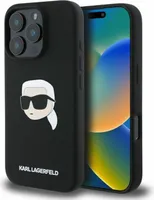 Karl Lagerfeld, iPhone 16 Pro Max MagSafe Silikonhülle Karl Head Serie, Schwarz