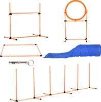 PawHut Dog Agility Set Výcviková súprava pre psov s tunelom pre domácich miláčikov vrátane tašky Jednoduché prenášanie Plastový polyester Oranžová＋Biela+Modrá