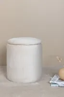 Limpen Pouf Ø32cm Velour mit Aufbewahrung weiß.