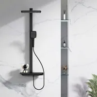 Homelody Duschsystem mit Thermostat und 395MM Ablage, Regendusche und Duschsteuerung，30cm Kopfbrause，Wasserablassfunktion unter Wasserfall