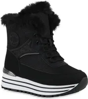 VAN HILL Damen Warm Gefütterte Sneakerstiefel Sneaker Kunstfell Schuhe 841426, Farbe: Schwarz, Größe: 39