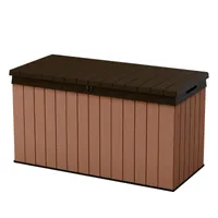 Keter Gartenbox "Darwin" 570L Braun - 143x65x78 cm - naturgetreue Holzoptik - Deckel bis 300 kg belastbar - mit Gasdruckfedern