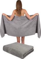 Betz  2 Stück Saunatücher Saunahandtuch Set GOLD 100% Baumwolle Frottier XXL Badetuch  Größe 70x200 cm Farbe - silber