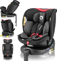 Lionelo Kindersitz Navy i-Size 360° EasyTurn-Drehbasis, 40-150 cm, Montage mit ISOFIX und einem Stützfuß, R129-Norm - Schwarz Rot
