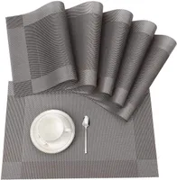 Tischset, Platzset 6er Set rutschfest Abwaschbar PVC Abgrifffeste Hitzebeständig Platzdeckchen für Zuhause Restaurant Speisetisch Silber