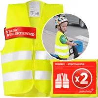 Warnweste Kinder (5-12 Jahre) Sicherheitsweste (2 Stück) für den Schulweg, Fahrrad, Auto - Reflektierende Warnweste Gelb