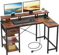 Dripex Schreibtisch L-Form mit Steckdose & USB-Ladeanschluss Arbeitstisch Eckschreibtisch Bürotisch L-förmiger Computertisch mit Monitorständer