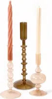WinQ - Bunte Kerzenständer aus Glas in einer Kupferkombination - Kerzenhalter aus Glas - Set bestehend aus 3 Teilen - Tafelkerzen und/oder Stumpenkerzen