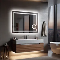 WISFOR LED koupelnové zrcadlo 80x60cm, koupelnové zrcadlo s osvětlením koupelnové zrcadlo nástěnné zrcadlo, dotykový spínač se 3 barvami světla 3000-6500K, 3násobné zvětšení, bez mlhy, stmívatelné