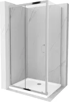 Mexen Apia ausziehbare Duschabtrennung 130 x 100 cm, Transparent, Chrom + Duschwanne Flat - 840-130-100-01-00-4010
