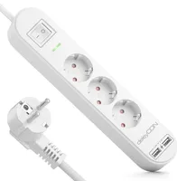 deleyCON 5m 3 Fach Steckdosenleiste mit USB Stromleiste 3x Schutzkontaktbuchsen 2x USB-A Ladebuchse für z.B. Handy & Tablet Überspannungsschutz EIN/AUS Schalter Weiß