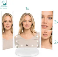 Navaris LED Kosmetikspiegel faltbarer Standspiegel - beleuchteter Schminkspiegel Make Up Spiegel 2-fach 3-fach Vergrößerungsspiegel - Matt Weiß
