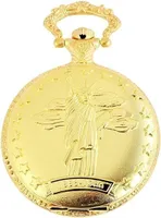 Motiv Taschenuhr Freiheitsstatue New York USA Motiv + Kette und Clip Weiß Gold Sprungdeckel Analog Quarz 9480702000065