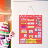 Navaris Kalender Tafel für Kinder - Lerntafel Jahreszeiten Uhr - Magnet Spiel Lernuhr - Kinderkalender Jahreskalender - magnetisch - rot - Englisch