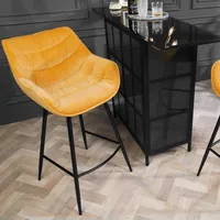 riess-ambiente Retro Barhocker THE DUTCH COMFORT senfgelb Samt mit Fußablage Barstuhl Tresenhocker Tresenstuhl