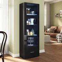 SONNI Vitrinenschrank Schwarz hochglanz 55x35x172cm mit LED beleuchtungm und Schublade，Glasvitrine ，Vitrinen