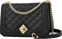 Damen Umhängetasche Kleine - Kette Schulterriemen Crossbody Bag - Lingge Tasche Schultertasche Abendtasche Citytasche Leder Feste Schultertasche Multifunktionstasche 23x15x9 cm, Schwarz