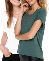 ONLY Moster Damen T-Shirt im Doppelpack, White+Balsam Green XL