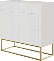 Selsey VELDIO - Kommode mit 3 Schubladen, Weiß mit goldenem Metallgestell, 90 cm breit