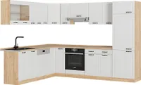 Vicco Eckküche R-Line, 227 x 287 cm ohne Arbeitsplatte, Weiß Landhaus/Goldkraft Eiche