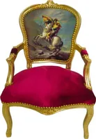 Barockstuhl Barock Stuhl Salon Salonstuhl Armlehne Rot Gold Stoff Esszimmer Wohnzimmer Büro Flur Design Style Klassisch Premium Luxus Modern Retro