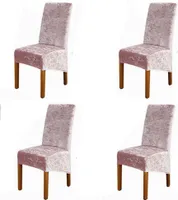 4 Stück Samt Stretch Stuhlhussen für Esszimmer Hochzeit Bankett Party Nachbildung, Rosa