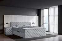 Boxspringbett 200 x 200 cm mit Bettkasten, Matratzen und Topper, Bonell-Matratzen H3, Grau Aosta