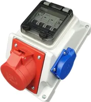 RoadEu - Kombi Wandsteckdose 16A 5P - 1x Schuko 230V - mit Leitungsschutzschalter C16A. Stromverteiler IP44