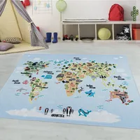 Teppium Kinderteppich Weltkarte Design Jungen Teppich Mädchen, Spielteppich Kinderzimmer Teppich, Robust, Blau, 160 x 230 cm