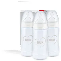 NUK First Choice+ Babyflaschen Starter Set | 0–6 Monate | 3 x Babyflasche mit Temperaturkontrolle | Anti-Colic-Ventil | BPA-frei | Herz (neutral) |...