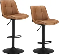 VASAGLE Barhocker 2er Set, höhenverstellbar, drehbar, mit Rückenlehne und Fußstütze, Karamellbraun
