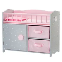 Olivia's Little World Kids Dětská postýlka pro panenky s růžovými puntíky Dřevěná postýlka pro panenky s úložným prostorem Nábytek pro panenky TD-12390A