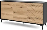 BETTSO Komoda trzydrzwiowa pojemna do salonu wzór jodełka do salonu DIAMOND 154cm Dąb Evoke Czarny Mat