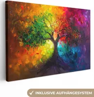 MuchoWow® - Leinwandbilder - Baum - Bunt - Modern - Abstrakt, Wandbild, Wanddeko Bilder Wohnzimmer, 60x40 cm