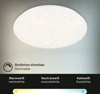 BRILONER VERB LED Deckenleuchte, Fernbedienung, Dimmbar, CCT Farbtemperatursteuerung, Sternendekor, weiß, 48,5 x 7 cm