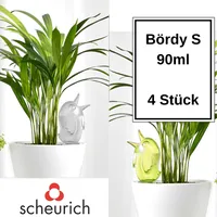 Scheurich Wasserspender Bördy S | 4er Set Grün/Transparent | 90 ml Füllmenge | Bewässerungskugel klein mit Ton Fuß | Wasserspender Pflanzen und Blumen Terrakotta Stiel