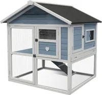 Dehner Nagerheim Happy Home Castel, Hasenstall mit Freigehege, 108 x 106 x 103 cm, Tannenholz, hellblau