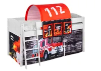 Spielbett IDA 4106 Feuerwehr - Teilbares Systemhochbett LILOKIDS - Weiß - mit Vorhang