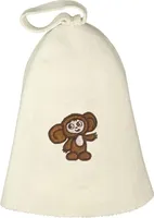 Saunahut mit Stickerei Tscheburaschka aus Filz (Filzkappe, Saunamütze) Cheburashka