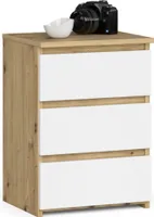Nachttisch AKORD CL3 Eiche Artisan 3 Schubladen Front Weiß B40 x H57 x T35 cm