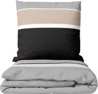 Baumwolle Bettwäsche Set 135x200 cm 80x80 cm Grau Beige Gestreift mit Reißverschluss 4 teilig