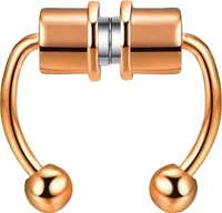 Nasenring, wiederverwendbar, nicht durchdringend, Legierung, gefälschter magnetischer Hufeisen-Nasenring für Party-Roségold