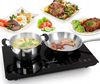 NutriChef Mobile Induktionskochplatte; Induktionskochfeld 2 Platten – Mobile Herdplatte 2 Kochfelder aus Glaskeramik