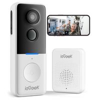 ieGeek Video Türklingel mit Kamera 2MP Kabellose Video Doorbell mit Gong, Smarte Türklingel mit Akku, PIR Personenerkennung, Nachtsicht, 2-Wege-Audio
