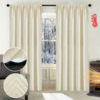Thermovorhang Kälteschutz Kräuselband Stangendurchzug, 320g/m² Verdunklungsvorhang Blickdicht Vorhang Winter Wohnzimmer Schlafzimmer 132x213cm Beige