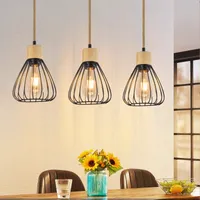 ZMH Hängelampe Vintage Pendelleuchte Esstisch Esstischlampe Schwarz Esszimmer 3 Flammig Hängeleuchte Metall Retro Hanfseil aus Holz Industrial E27 Pendellampe für Wohnzimmer ohne Leuchtmittel