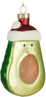 BRUBAKER Weihnachtsavocado - Handbemalte Weihnachtskugel aus Glas - 11 cm Baumkugel Fröhliche Avocado mit Weihnachtsmütze - Christbaumschmuck
