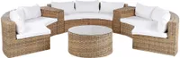 BELIANI Gartenmöbel Set Goldbraun Rattan u. Aluminium Halbrund Modern 9-Sitzer Sofa mit Couchtisch Kissen Weiß Terrasse Outdoor Lounge Set 6-Teilig