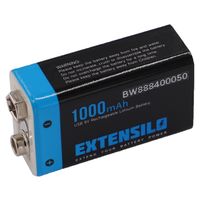 EXTENSILO 9V-Akku Block für diverse Geräte (1 Ah, 9 V, Li-Polymer), ready-to-use, mit Micro USB Buchse