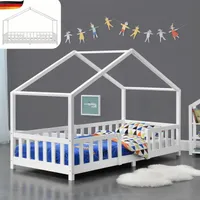 DELUKE® Kinderbett 90x200 cm MILA - mit Lattenrost, Rausfallschutz | Hausbett Kinder Haus Bett Kinderzimmer Bodenbett Einzelbett Kinder Bett Klein Kinderbett Montessori Bett | Weiß